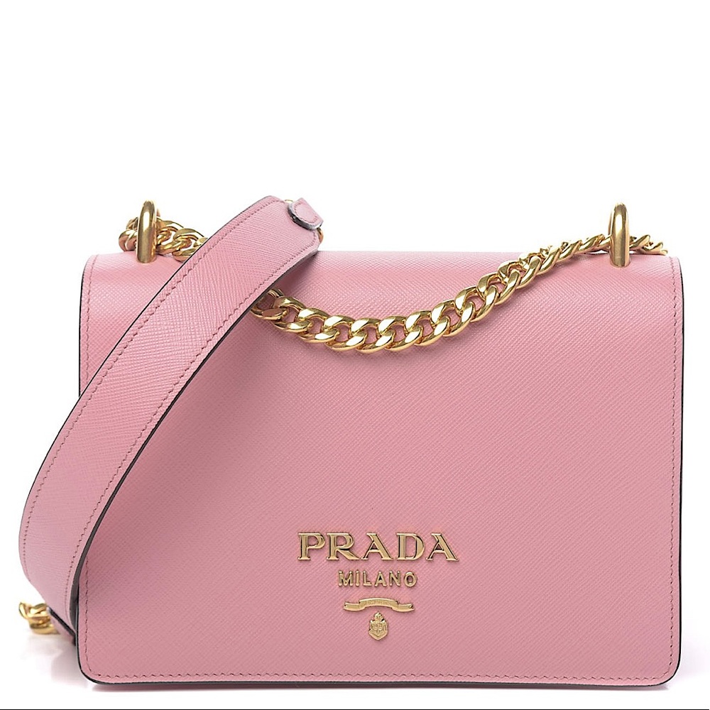 PRADASaffiano Soft Calfskin Chain Crossbody Bag Petalo
